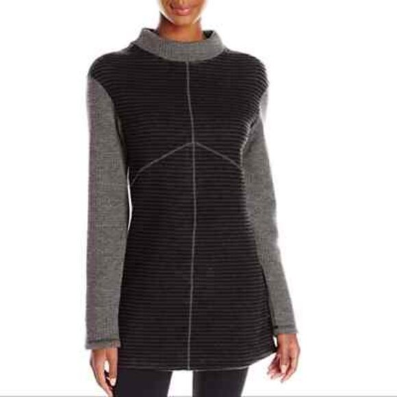 Prana Women's Black Gray Josette Striped Wool Blend Pullover Sweater Size L - Picture 1 of 7